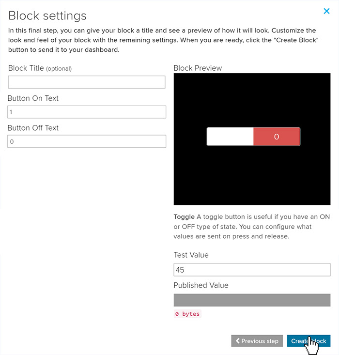 Adafruit block settings